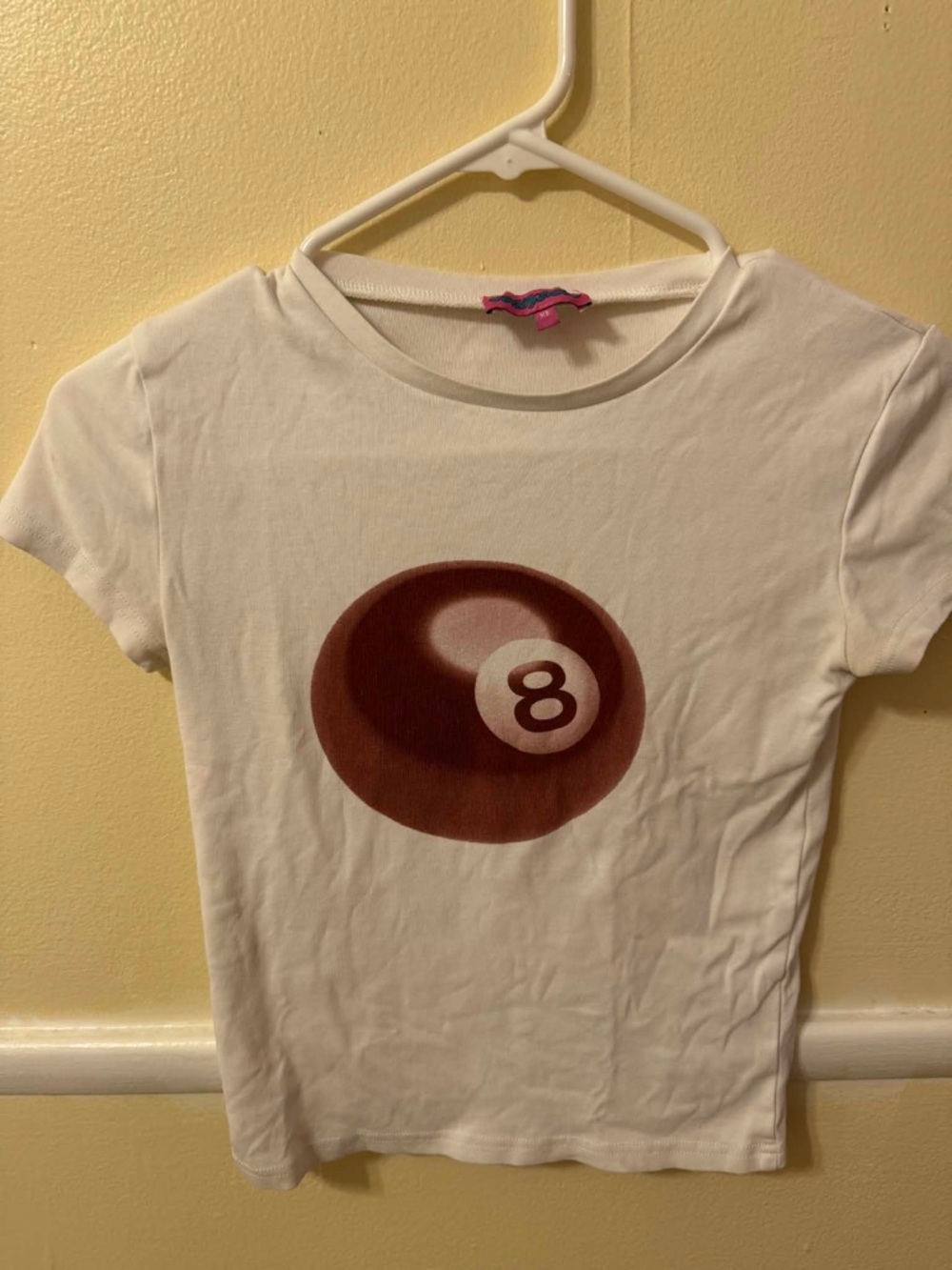 Edikted White Short Sleeve Tee with Brown 8-Ball Graphic